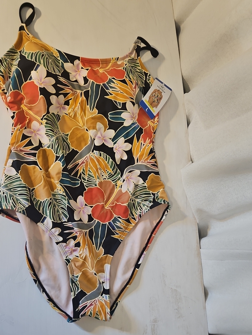 Hurley Black Floral One-Piece Swimsuit with Yellow & Orange Blooms